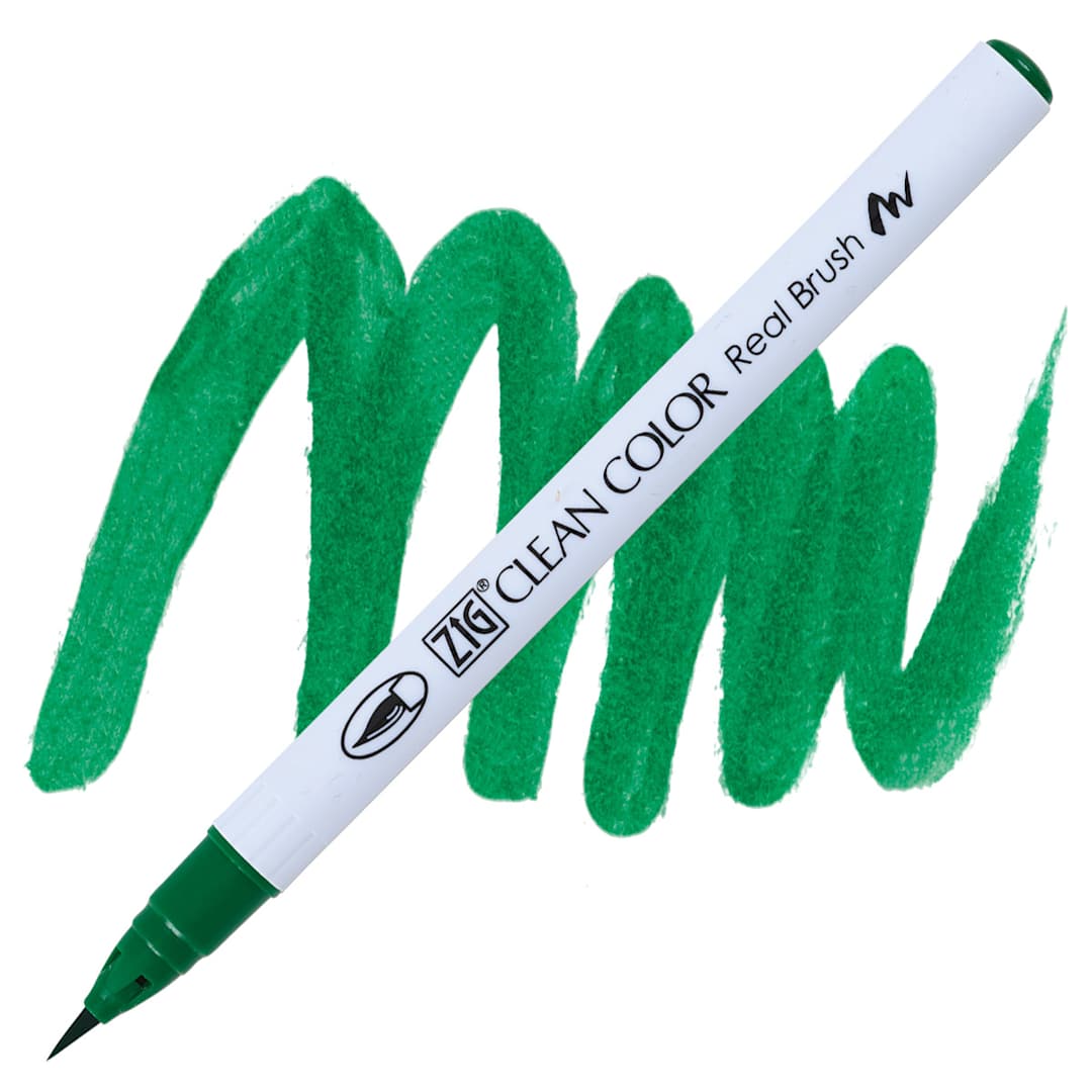 Open in modal - Kuretake Zig Clean Color Real Brush Pen - Green pen and swatch