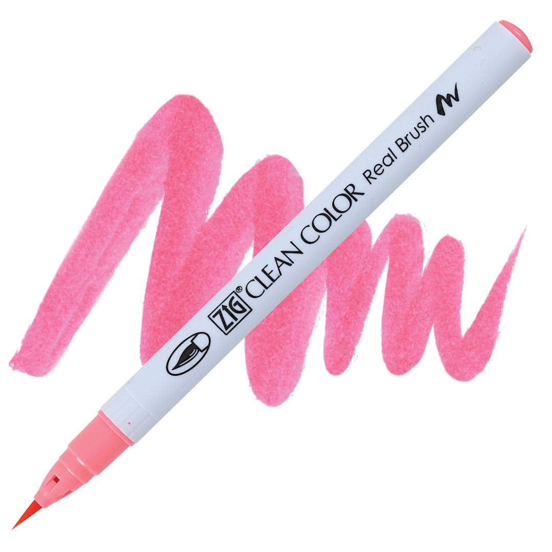 Open in modal - Kuretake Zig Clean Color Real Brush Pen - Light Carmine pen and swatch