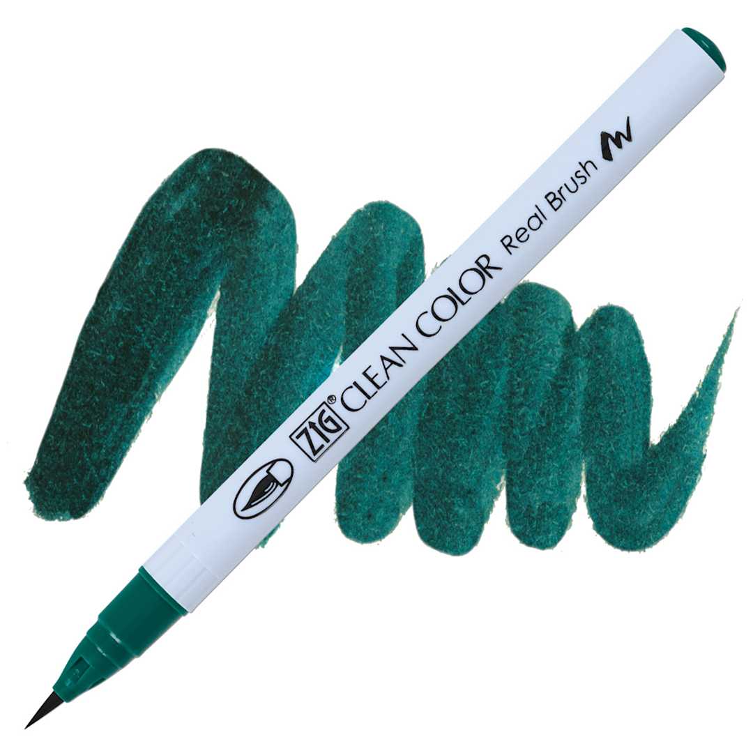 Open in modal - Kuretake Zig Clean Color Real Brush Pen - Marine Green pen and swatch
