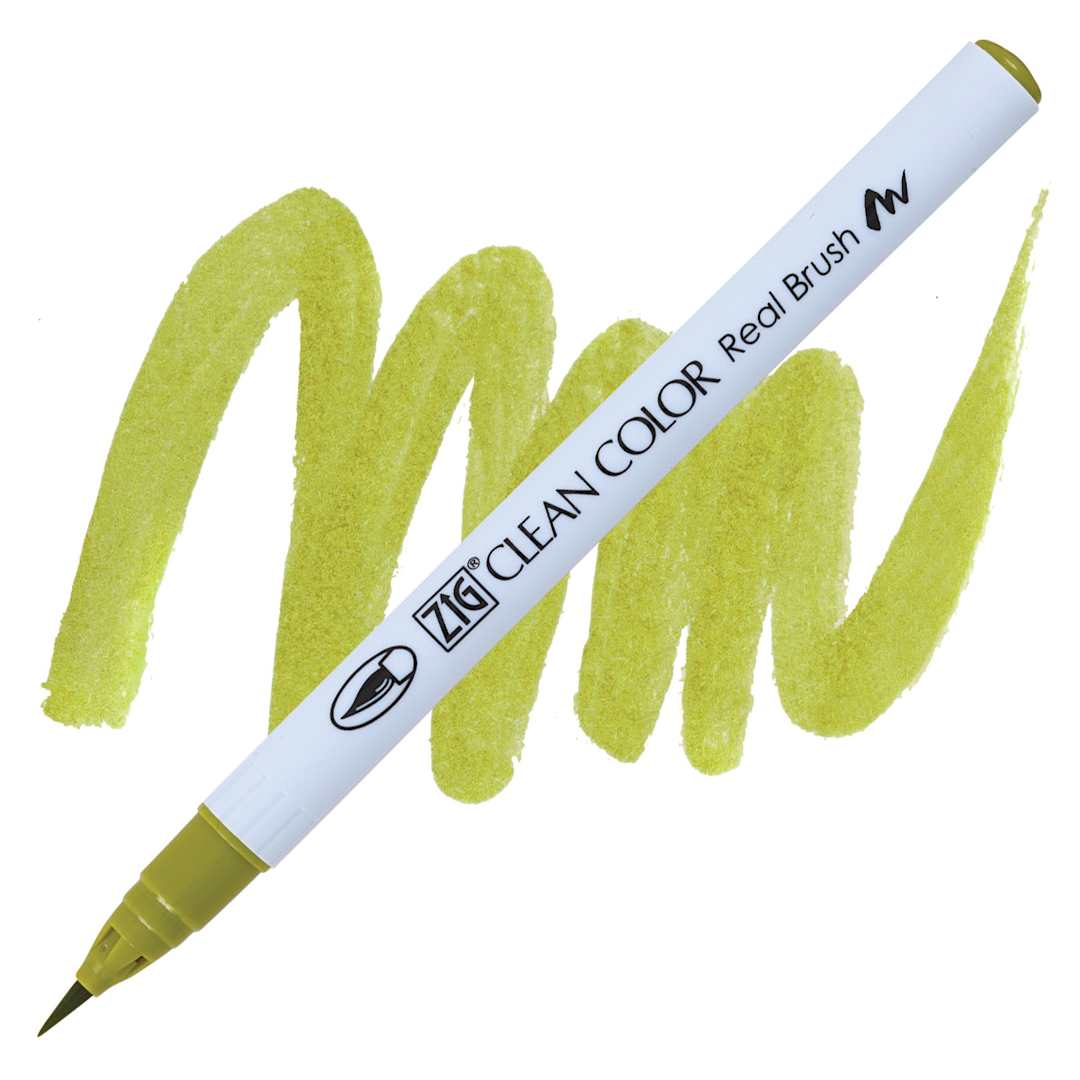 Open in modal - Kuretake Zig Clean Color Real Brush Pen - Mid Green pen and swatch