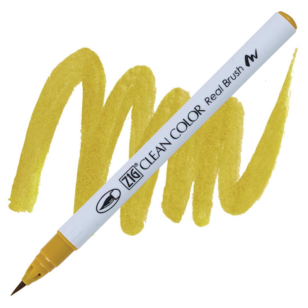 Open in modal - Kuretake Zig Clean Color Real Brush Pen - Ochre pen and swatch