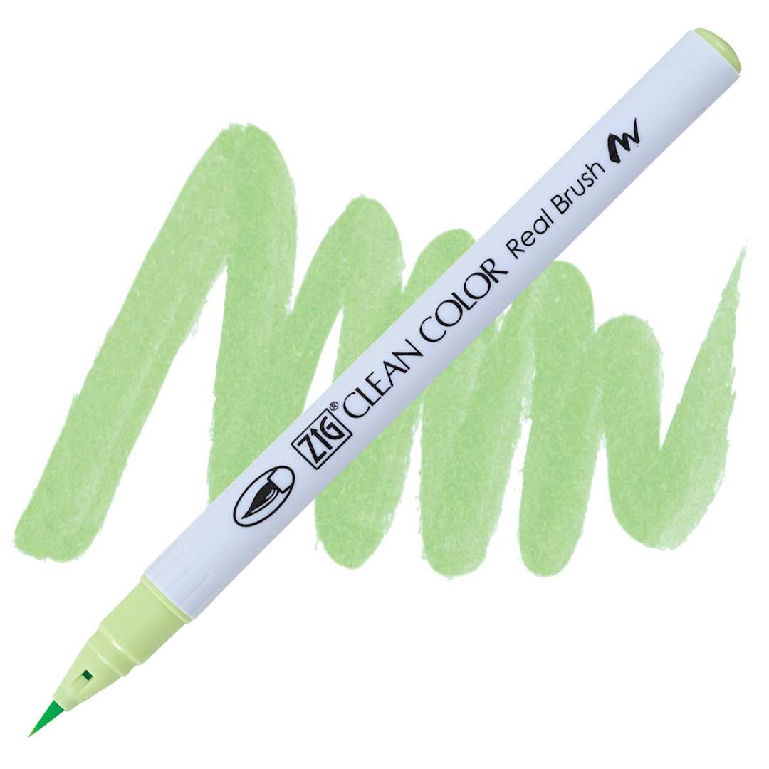 Open in modal - Kuretake Zig Clean Color Real Brush Pen - Pale Green pen and swatch