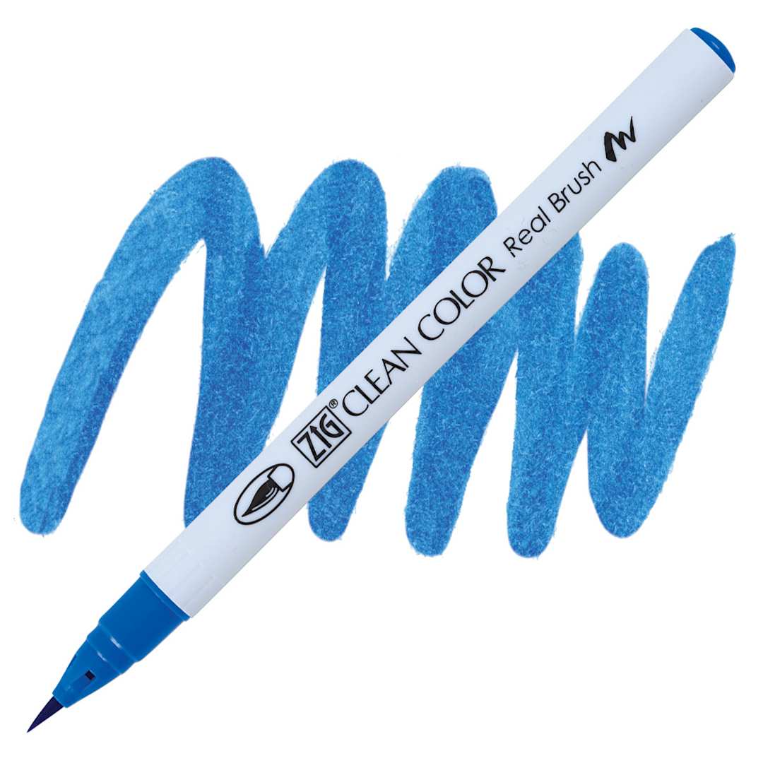 Open in modal - Kuretake Zig Clean Color Real Brush Pen - Persian Blue pen and swatch