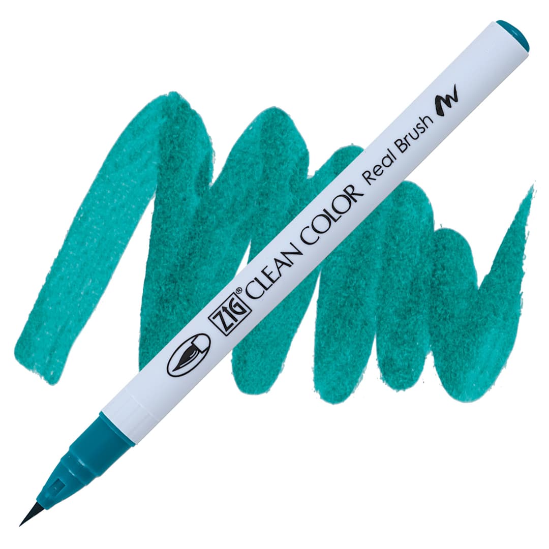 Open in modal - Kuretake Zig Clean Color Real Brush Pen - Persian Green pen and swatch