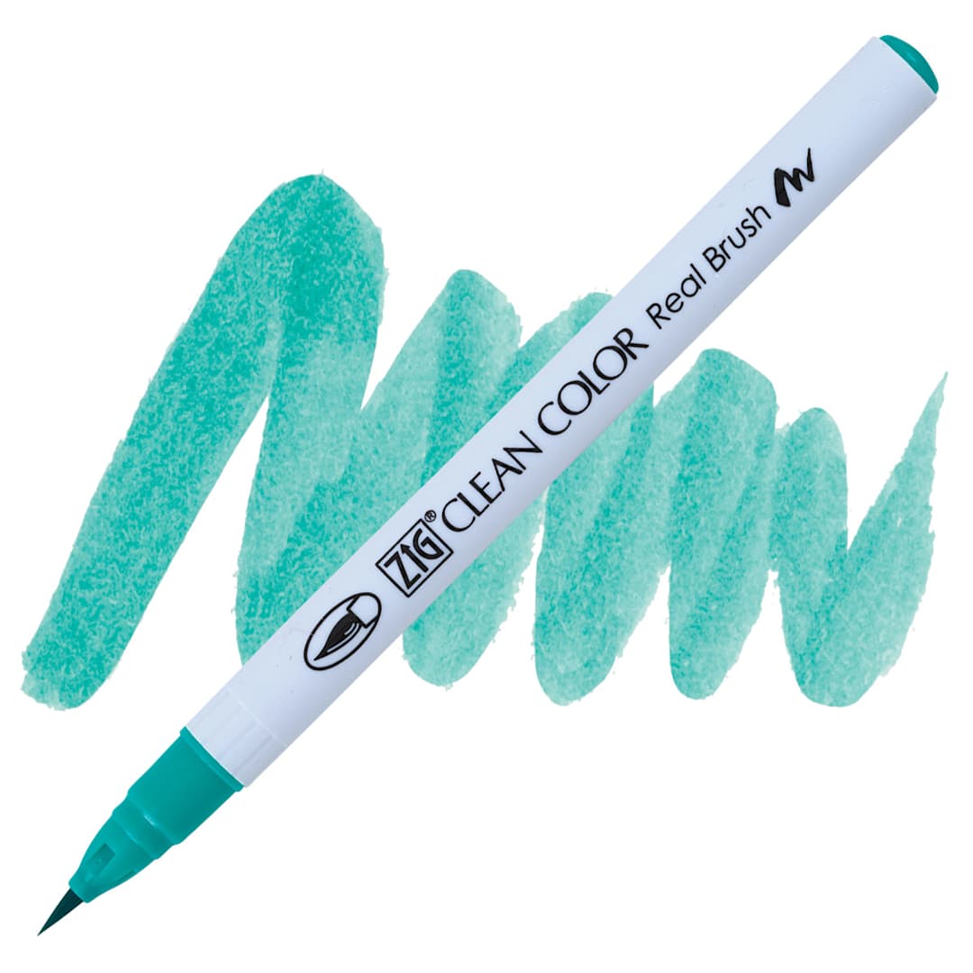 Open in modal - Kuretake Zig Clean Color Real Brush Pen - Turquoise Green pen and swatch