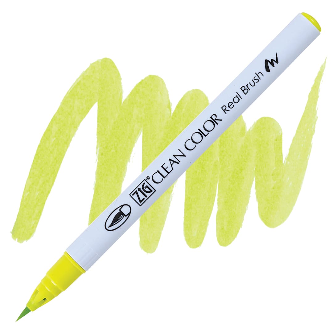 Open in modal - Kuretake Zig Clean Color Real Brush Pen - Yellow Green pen and swatch