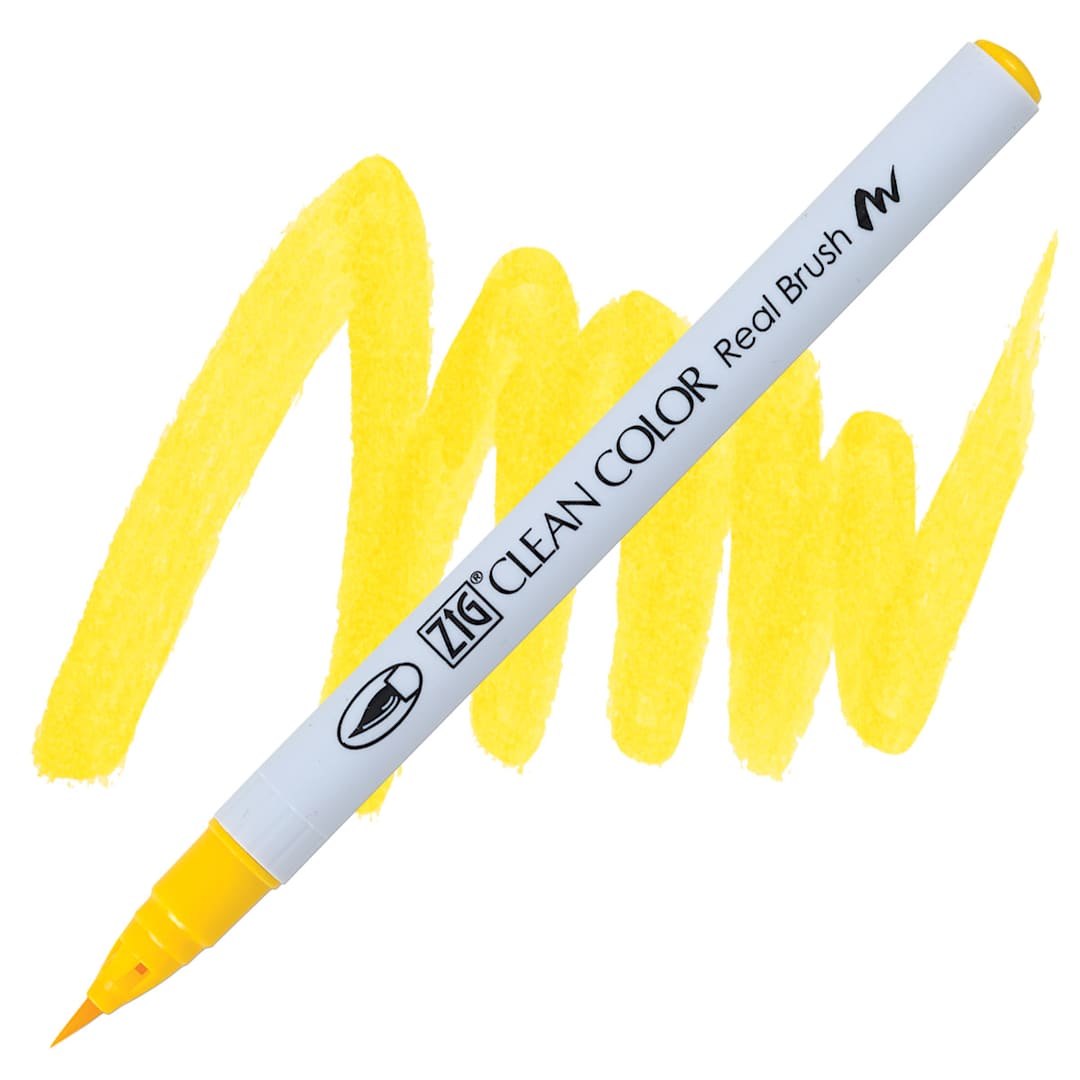 Open in modal - Kuretake Zig Clean Color Real Brush Pen - Yellow pen and swatch
