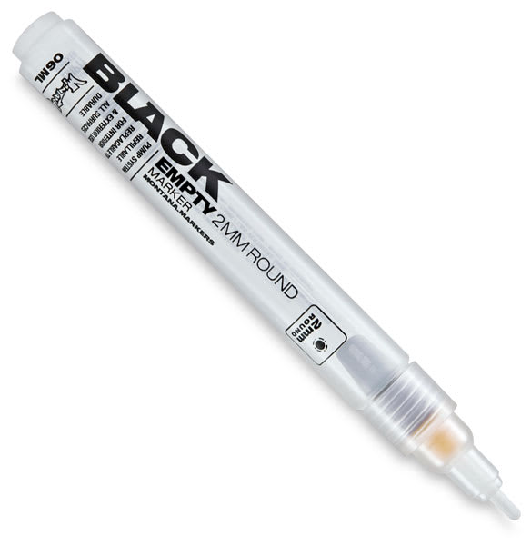 Open in modal - Montana Black Empty Markers - Empty 2mm Round tip marker at angle and uncapped