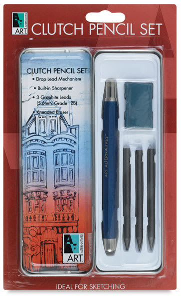 Open in modal - Art Alternatives Clutch Pencil Art Tin Set - Front view of blister package showing components
