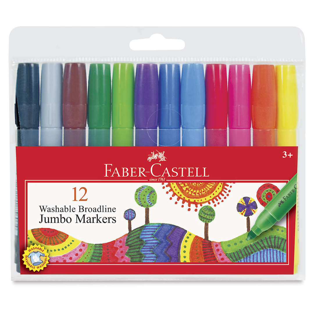 Open in modal - Faber-Castell Jumbo Broadline Washable Markers - Front of package of 12 pc set
