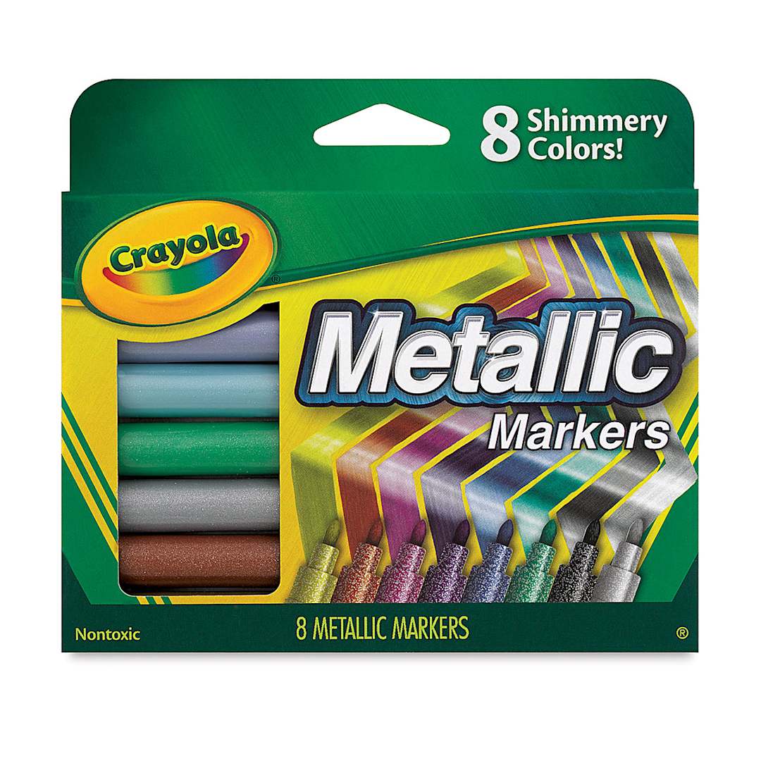 Open in modal - Crayola Metallic Markers - Front of package showing markers in window slot