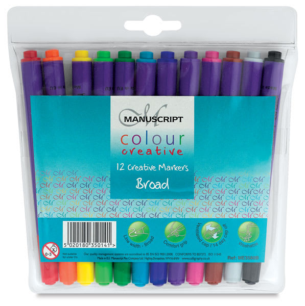 Open in modal - Colour Creative Markers - Front of package of Set of 12 Broad Nib Markers