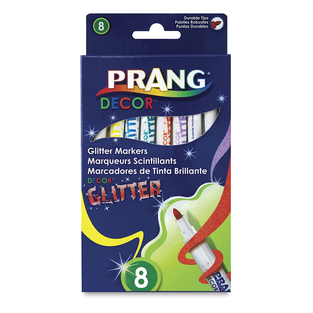 Open in modal - Prang Decor Glitter Markers - Front of package of Set of 8 Markers
