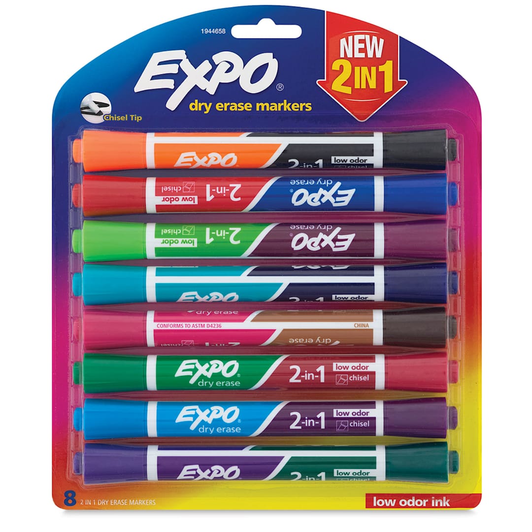 Open in modal - Expo 2-in-1 Dry Erase Markers - Front of blister package of 8 markers
