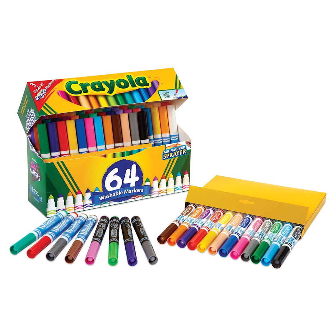 Open in modal - Crayola Washable Broad Line Markers - Set of 64, markers laid out