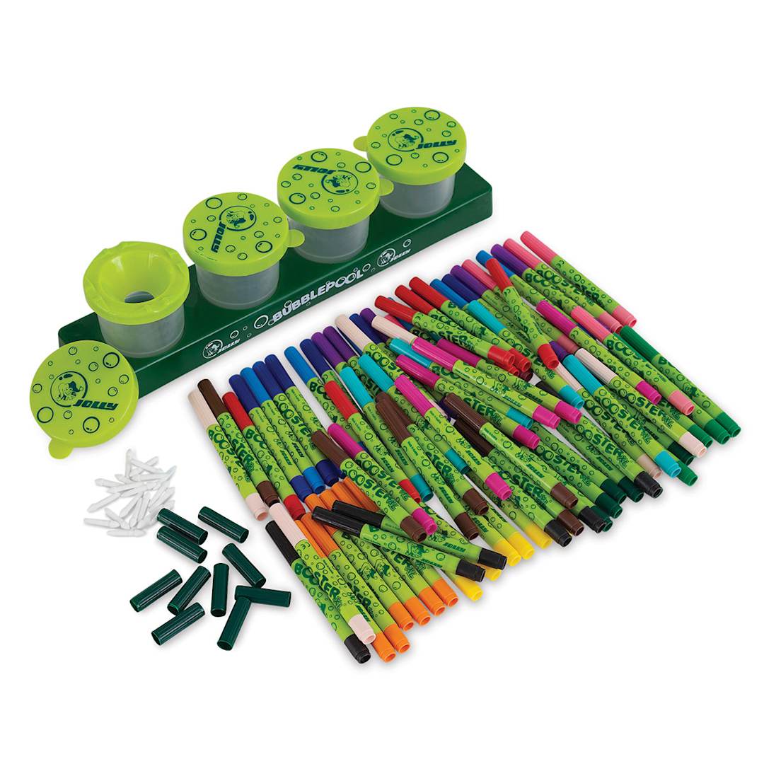 Open in modal - Jolly Booster XL Marker Sets - 84 Markers with extra caps and tips in front of 4 Marker storage cups