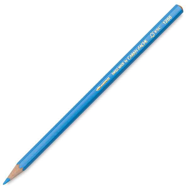 Open in modal - Caran d'Ache Fancolor Watercolor Pencil Sets - Single blue Pencil shown sharpened at angle