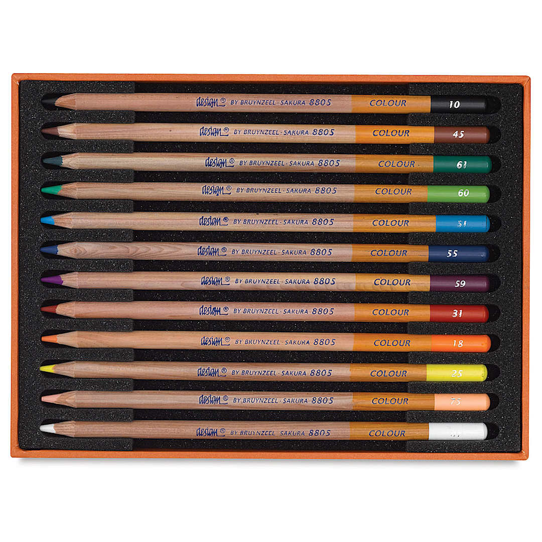 Open in modal - Bruynzeel Design Colored Pencil Sets - Set of 12 pencils shown open in tray