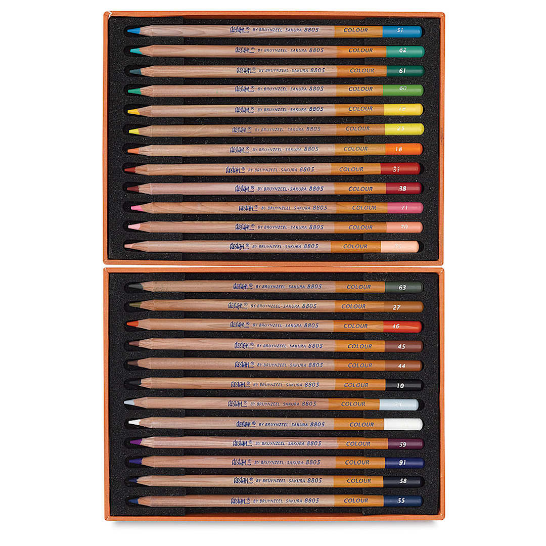 Open in modal - Bruynzeel Design Colored Pencil Sets - Set of 24 pencils shown open in trays