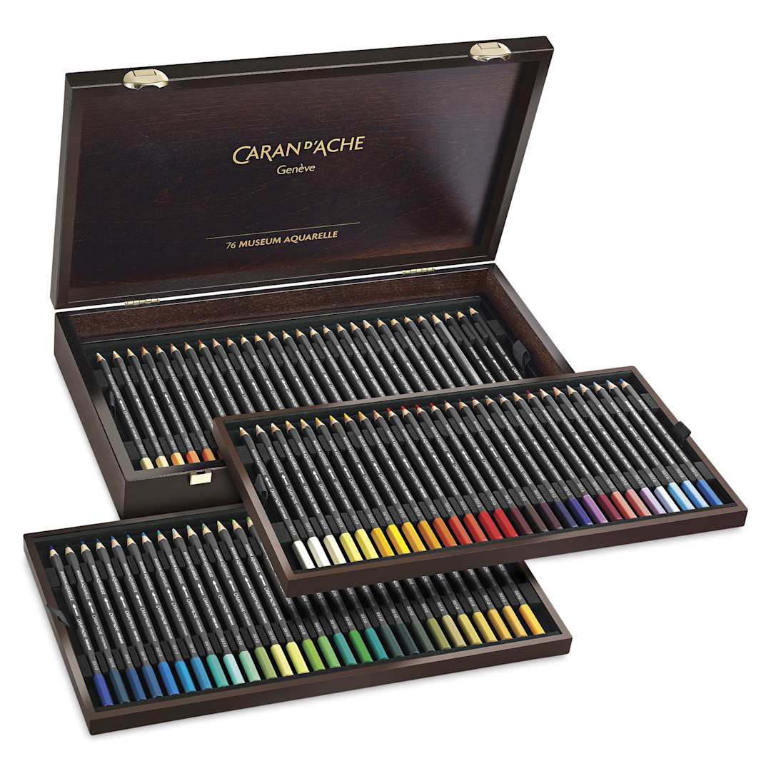 Open in modal - Caran D'Ache Museum Aquarelle Pencil Set - Assorted Set of 76, Wooden Box