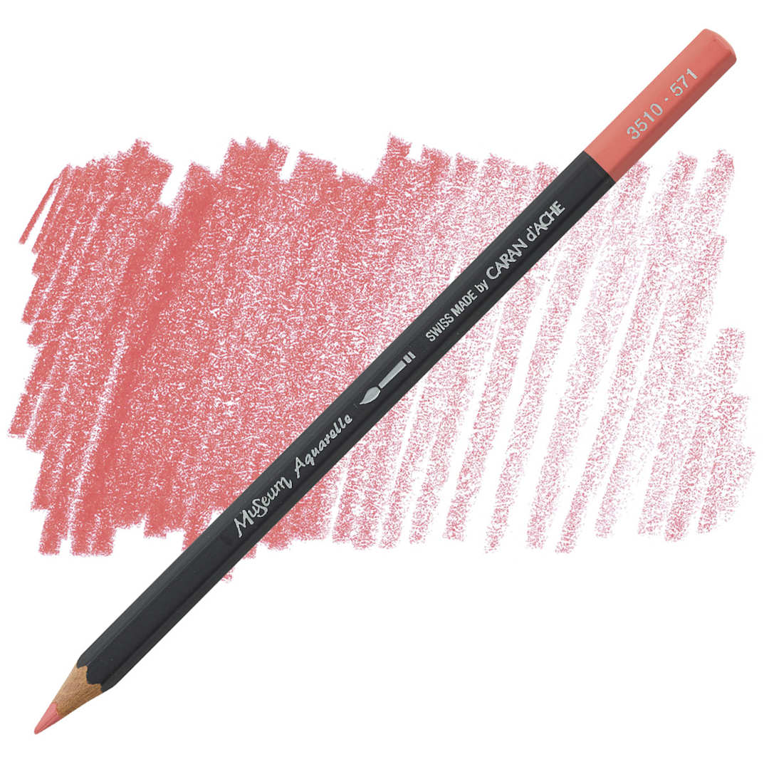 Open in modal - Caran D'Ache Museum Aquarelle Pencil - Anthraquinoid Pink pencil and swatch