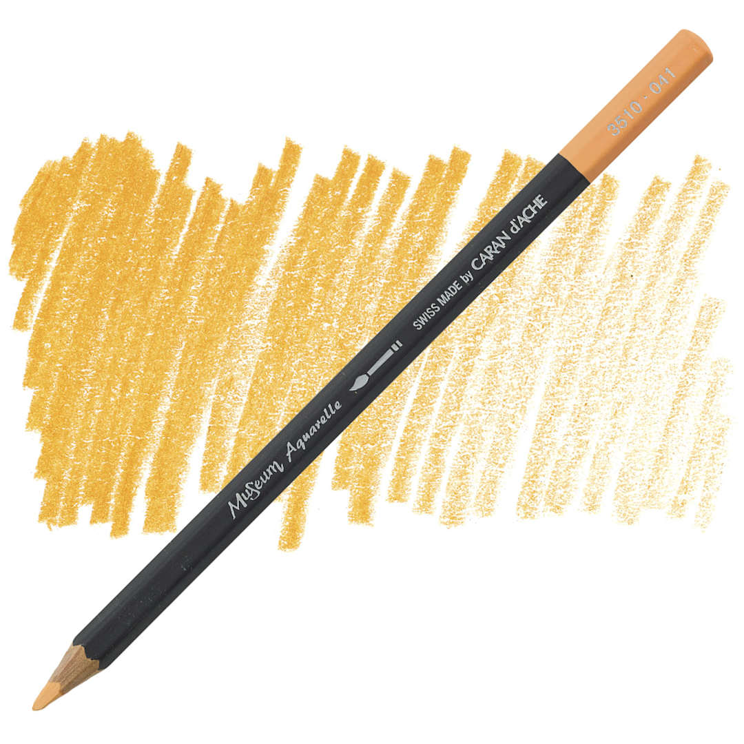 Open in modal - Caran D'Ache Museum Aquarelle Pencil - Apricot pencil and swatch