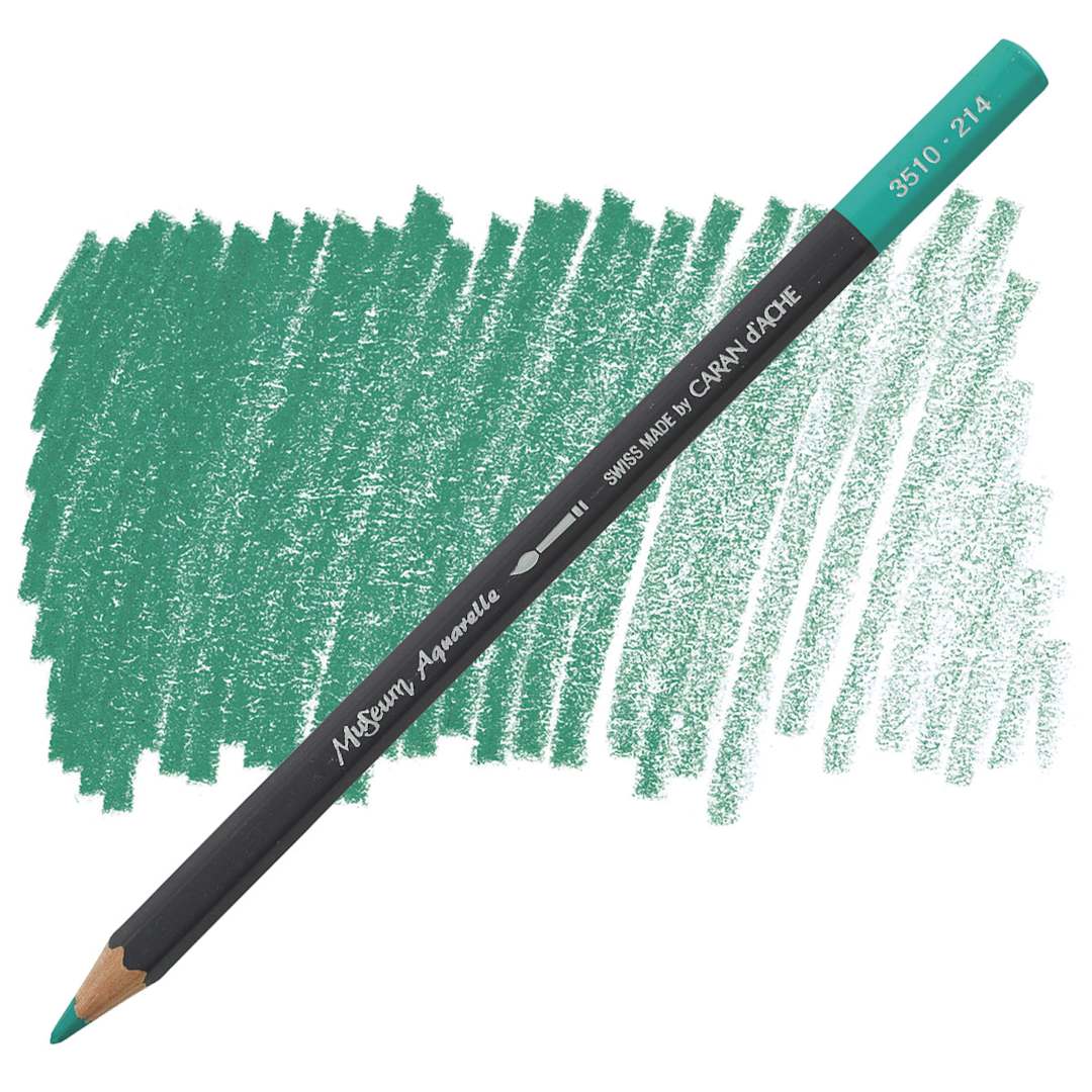 Open in modal - Caran D'Ache Museum Aquarelle Pencil - Beryl Green pencil and swatch