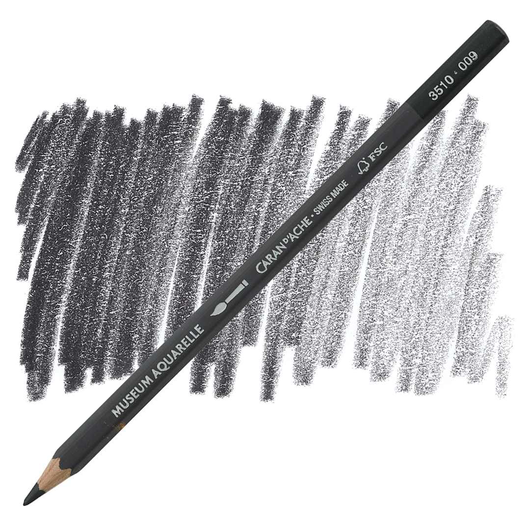 Open in modal - Caran D'Ache Museum Aquarelle Pencil - Black pencil and swatch