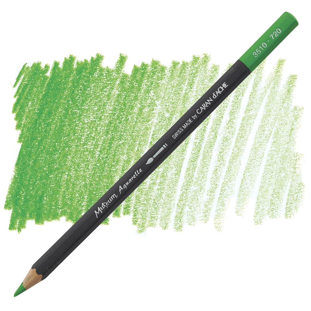 Open in modal - Caran D'Ache Museum Aquarelle Pencil - Bright Green pencil and swatch
