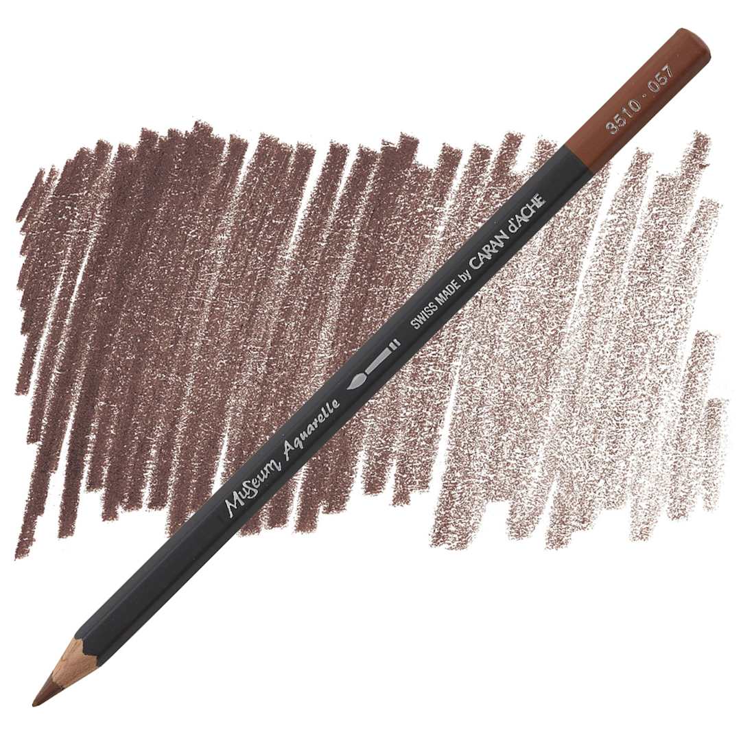 Open in modal - Caran D'Ache Museum Aquarelle Pencil - Chestnut pencil and swatch