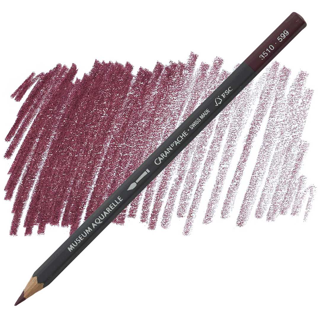 Open in modal - Caran D'Ache Museum Aquarelle Pencil - Crimson Aubergine pencil and swatch