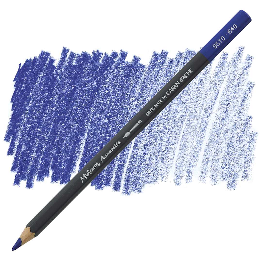 Open in modal - Caran D'Ache Museum Aquarelle Pencil - Dark Ultramarine pencil and swatch