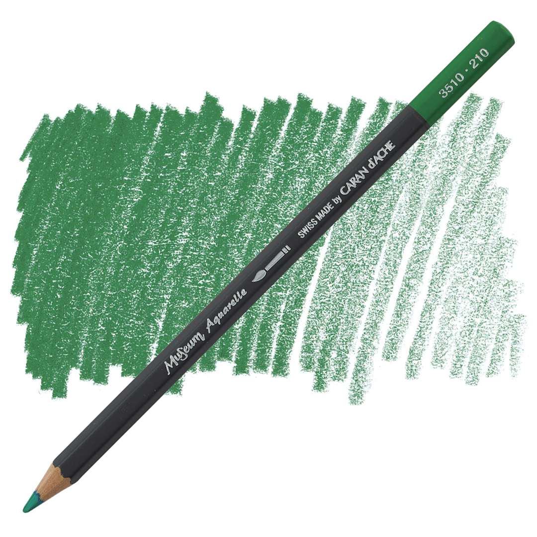 Open in modal - Caran D'Ache Museum Aquarelle Pencil - Emerald Green pencil and swatch