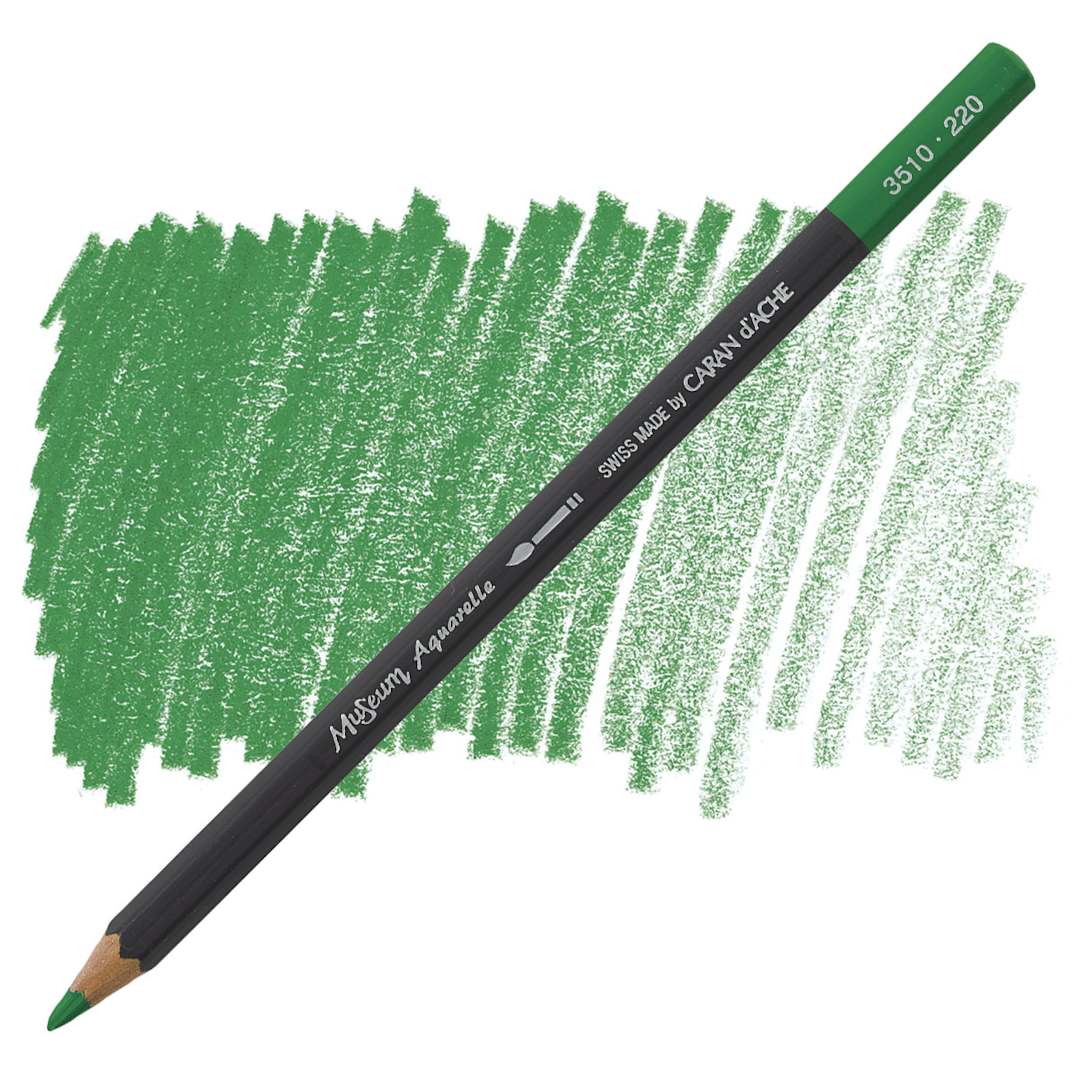 Open in modal - Caran D'Ache Museum Aquarelle Pencil - Grass Green pencil and swatch