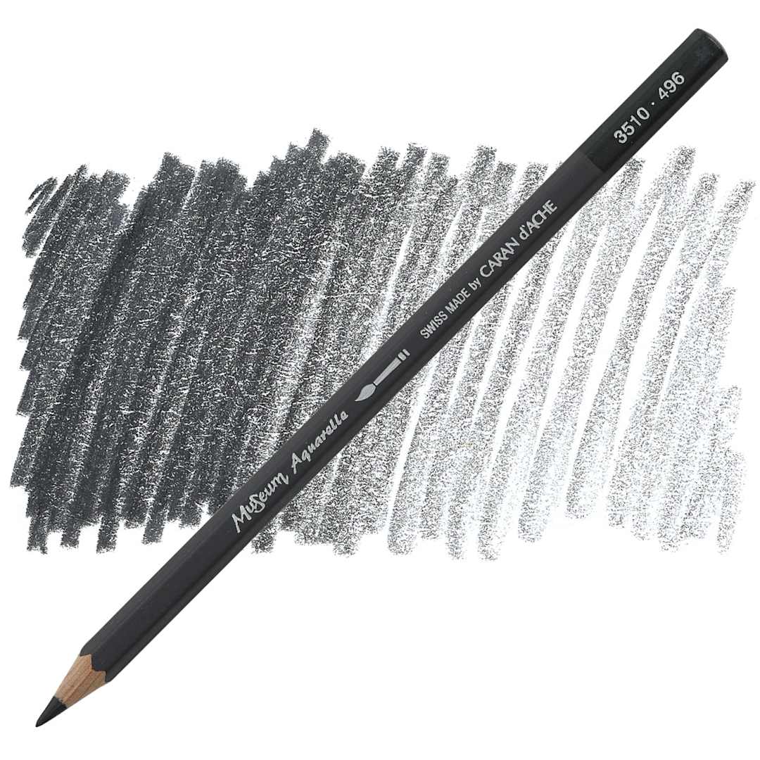 Open in modal - Caran D'Ache Museum Aquarelle Pencil - Ivory Black pencil and swatch