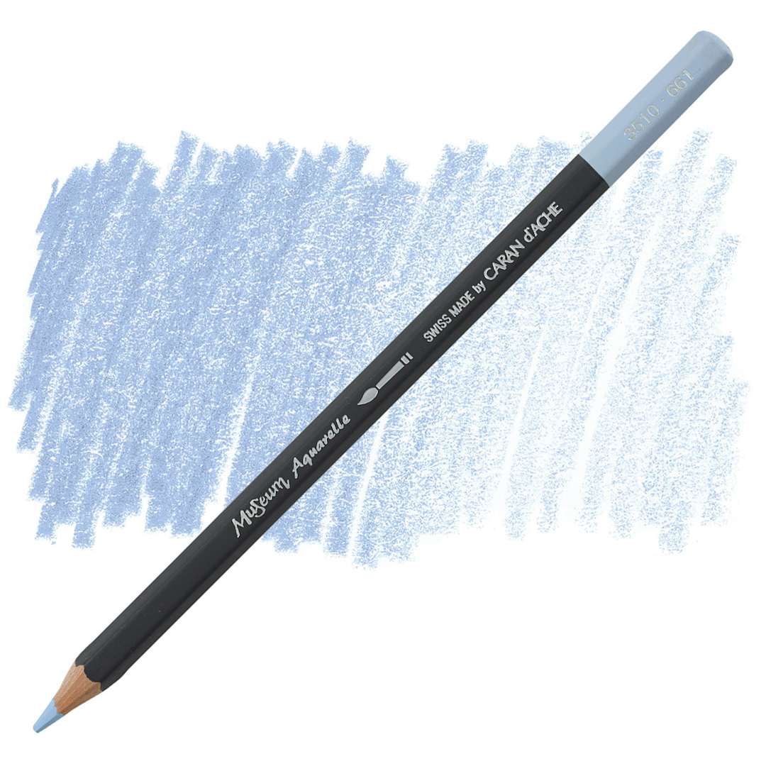 Open in modal - Caran D'Ache Museum Aquarelle Pencil - Light Cobalt Blue pencil and swatch
