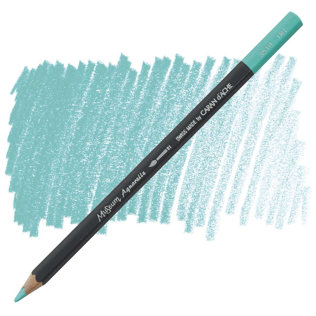 Open in modal - Caran D'Ache Museum Aquarelle Pencil - Light Malachite Green pencil and swatch