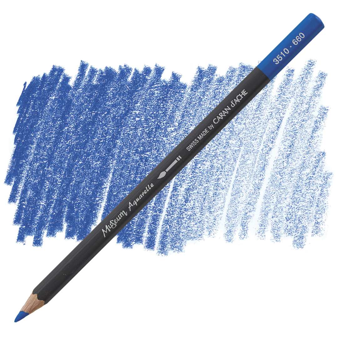 Open in modal - Caran D'Ache Museum Aquarelle Pencil - Middle Cobalt Blue pencil and swatch