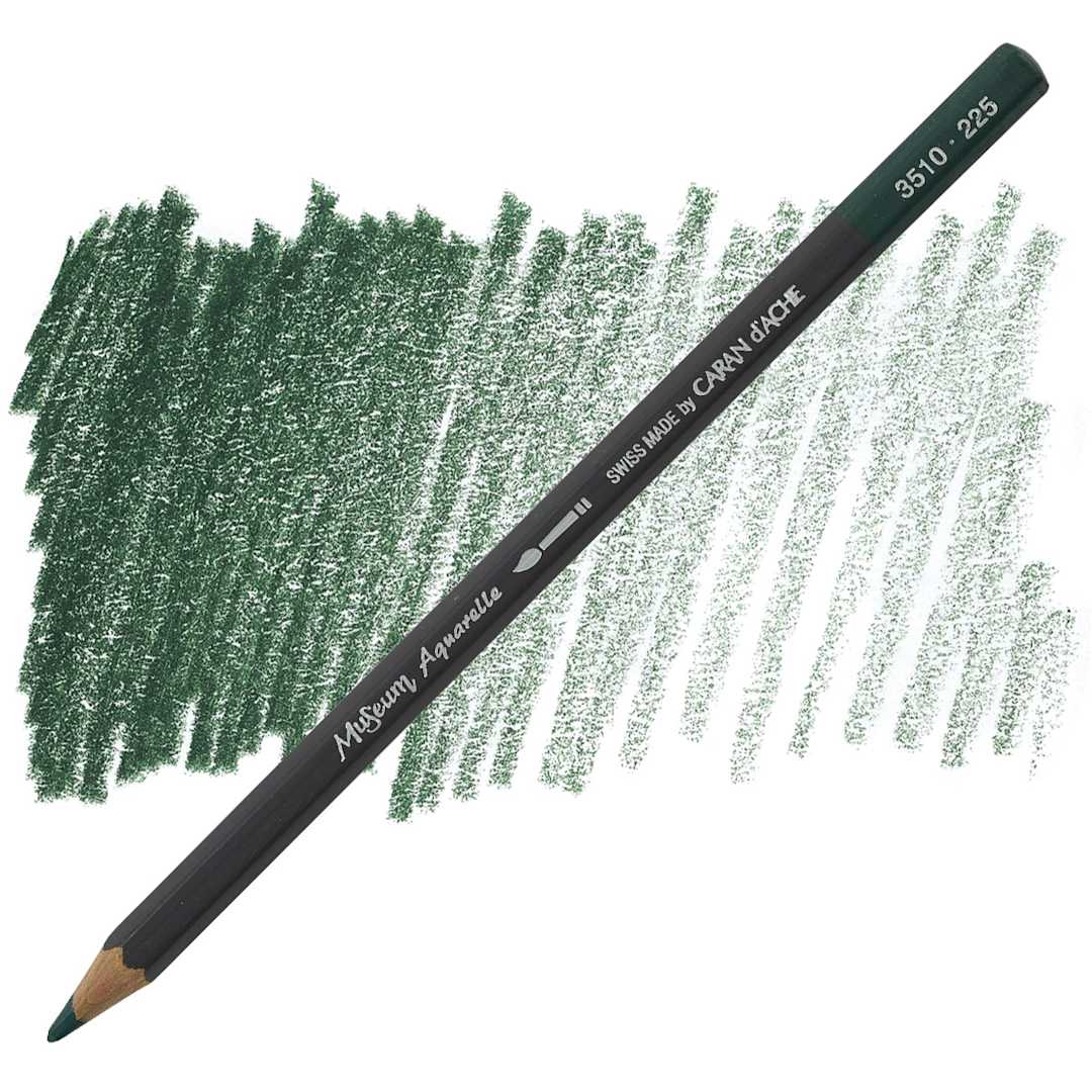 Open in modal - Caran D'Ache Museum Aquarelle Pencil - Moss Green pencil and swatch