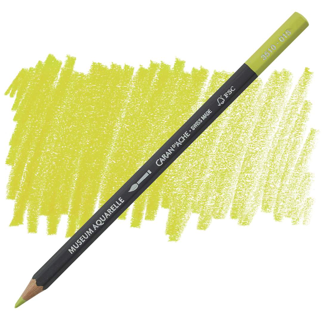 Open in modal - Caran D'Ache Museum Aquarelle Pencil - Olive Yellow pencil and swatch