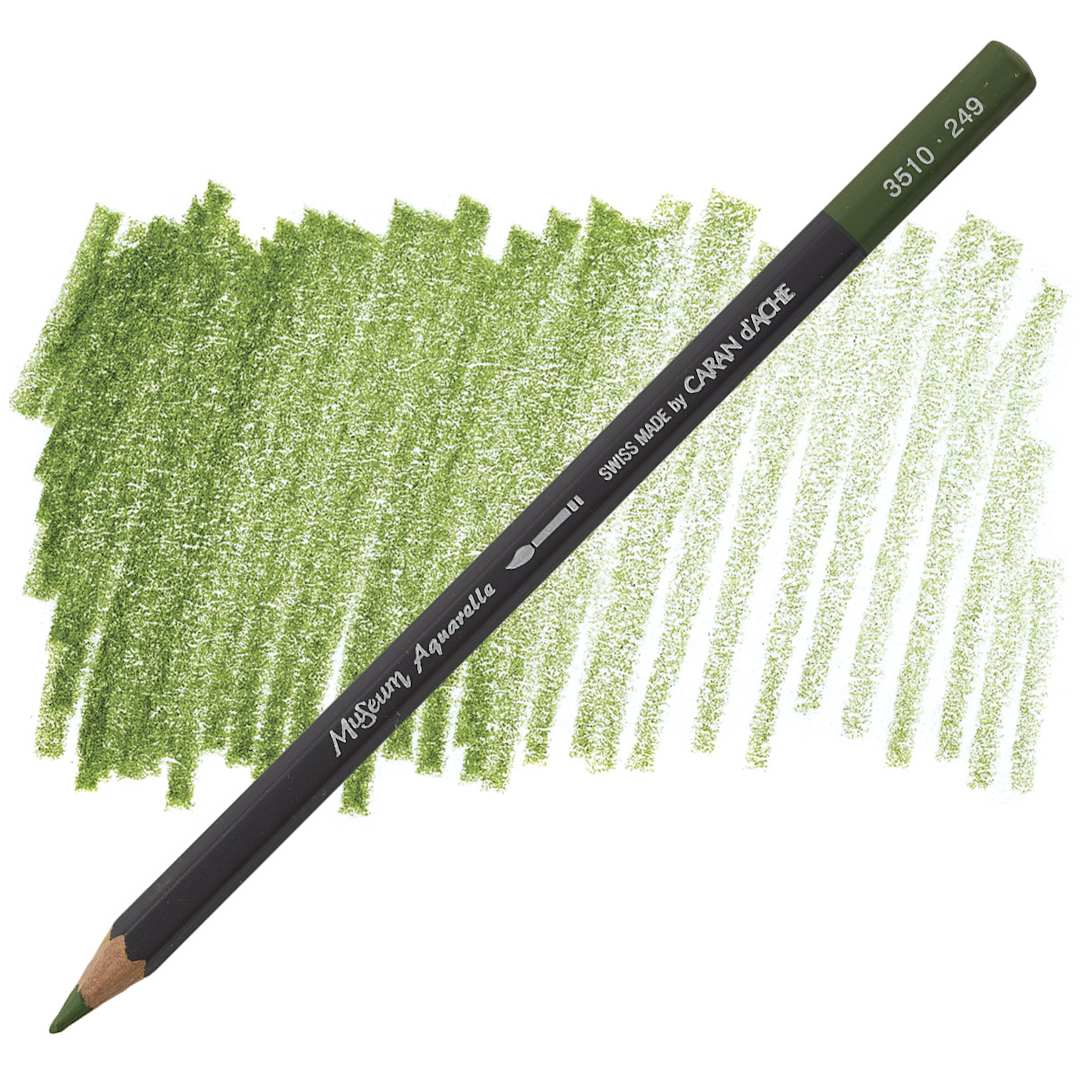 Open in modal - Caran D'Ache Museum Aquarelle Pencil - Olive pencil and swatch