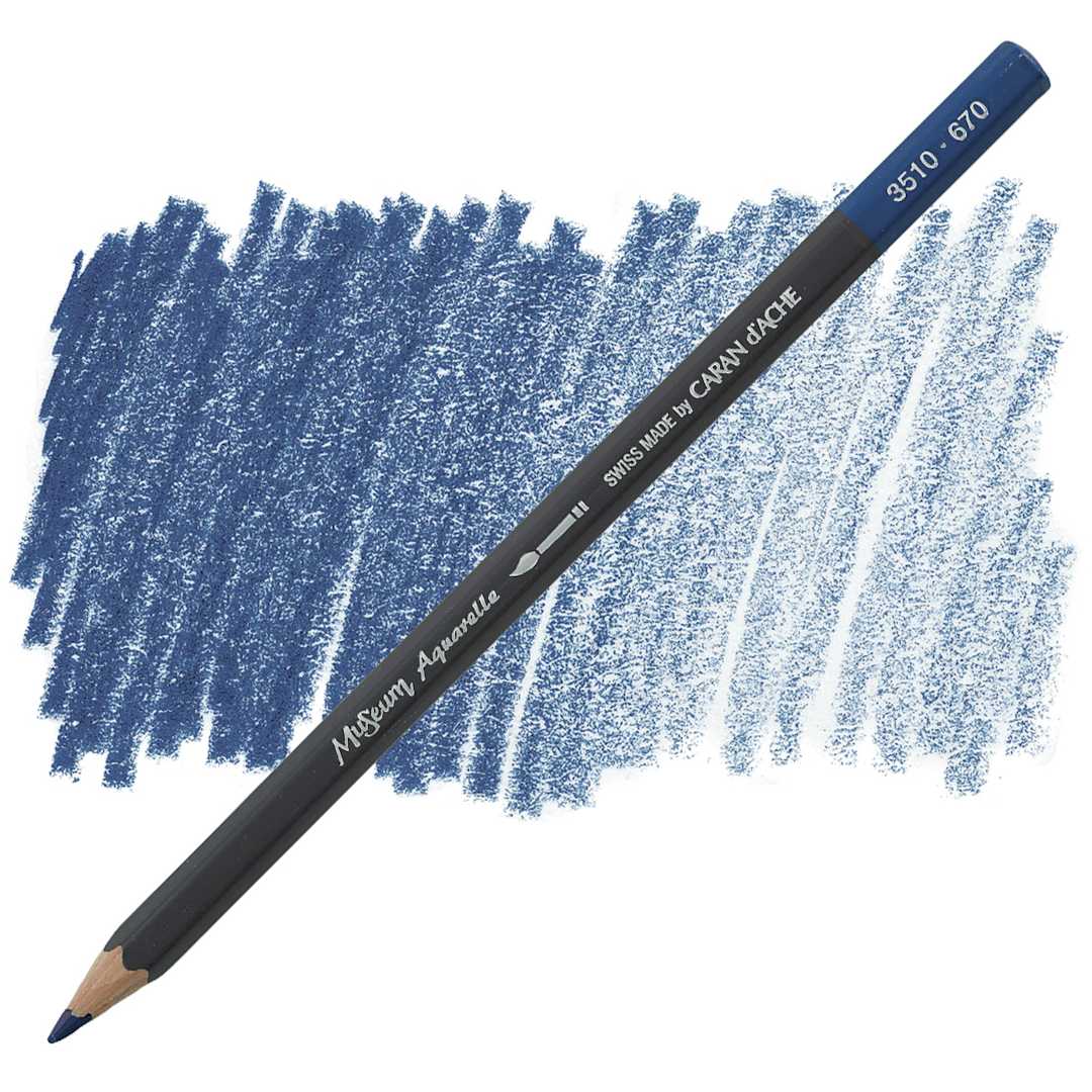 Open in modal - Caran D'Ache Museum Aquarelle Pencil - Permanent Blue pencil and swatch