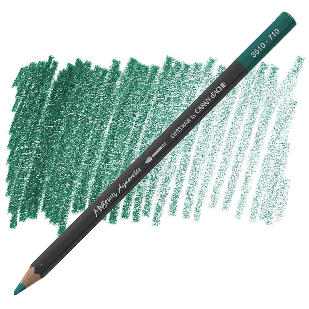 Open in modal - Caran D'Ache Museum Aquarelle Pencil - Phthalocyanine Green pencil and swatch