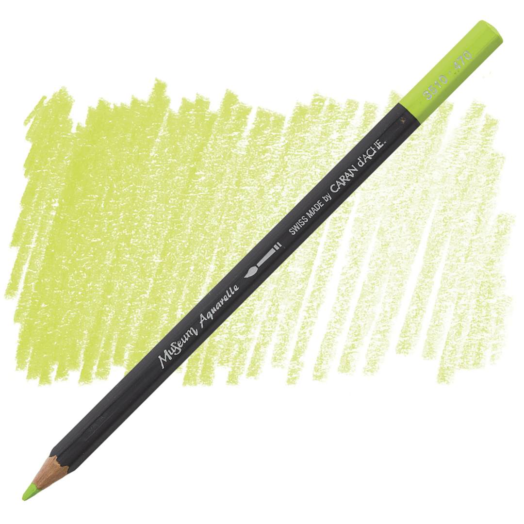 Open in modal - Caran D'Ache Museum Aquarelle Pencil - Spring Green pencil and swatch