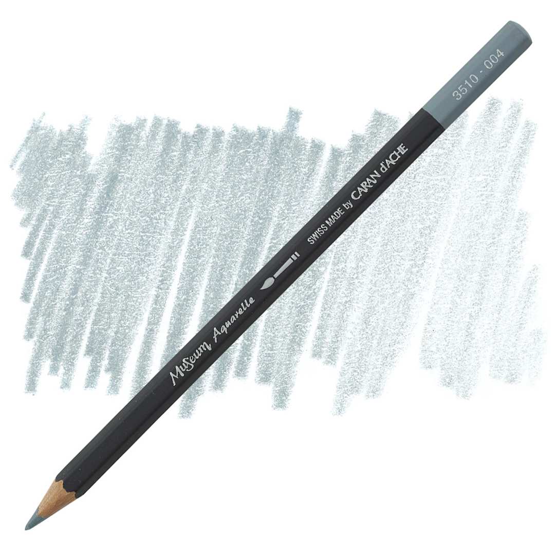 Open in modal - Caran D'Ache Museum Aquarelle Pencil - Steel Grey pencil and swatch