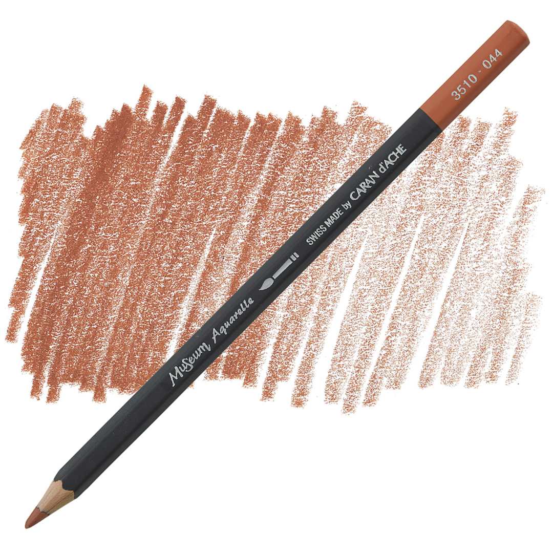 Open in modal - Caran D'Ache Museum Aquarelle Pencil - Terracotta pencil and swatch