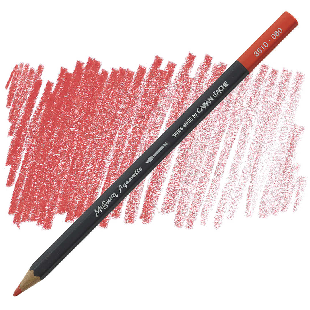 Open in modal - Caran D'Ache Museum Aquarelle Pencil - Vermilion pencil and swatch