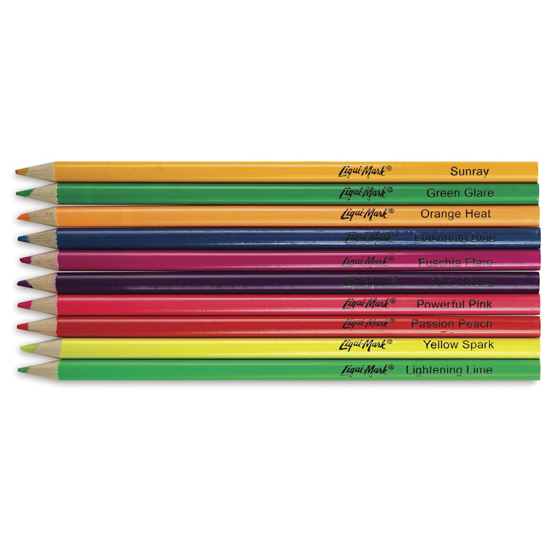 Open in modal - Liqui-Mark Neon Colored Pencils - Set of 10 pencils shown horizontally