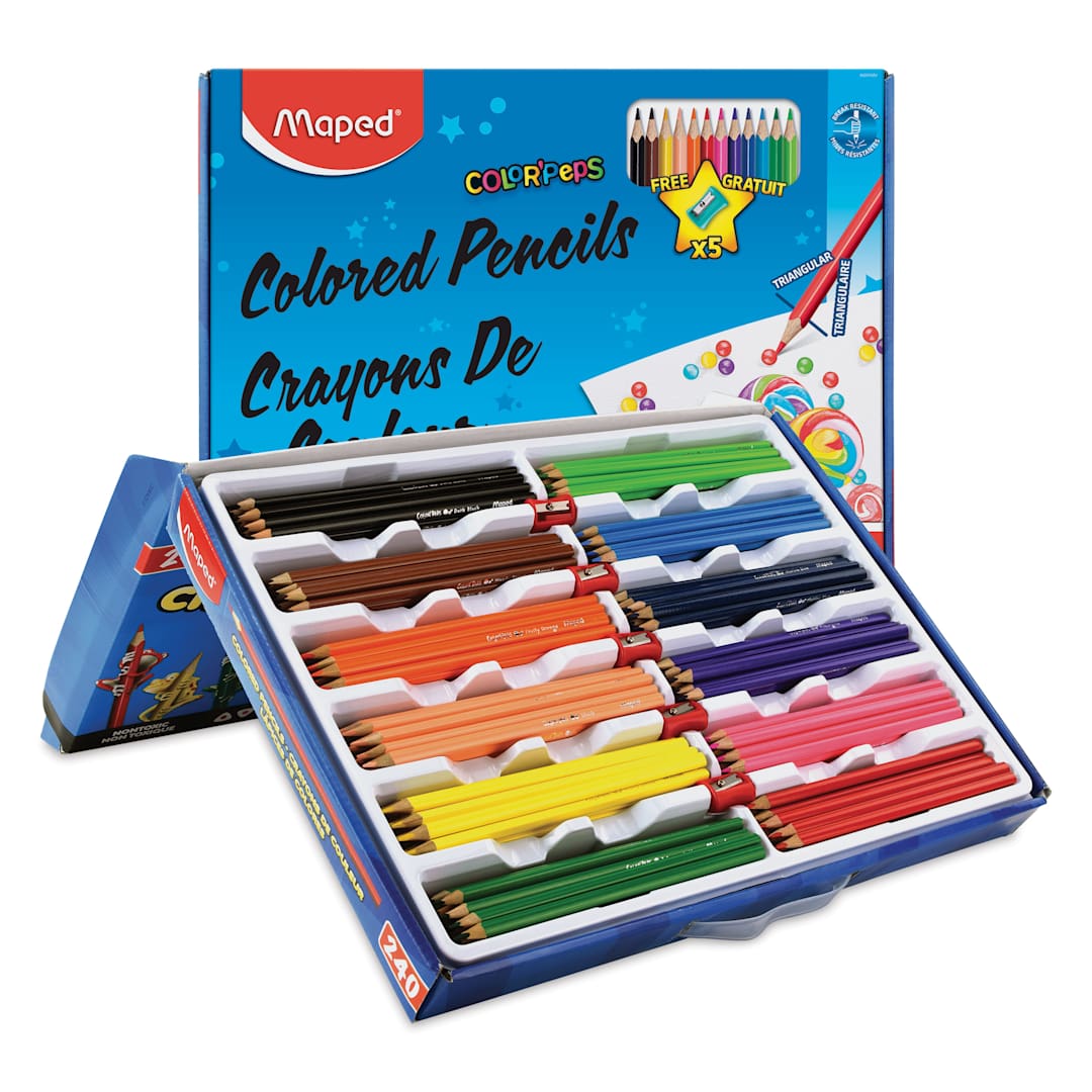 Open in modal - Maped Color'Peps Colored Pencils - Class Pack of 240, pencils shown organized in a tray inside box