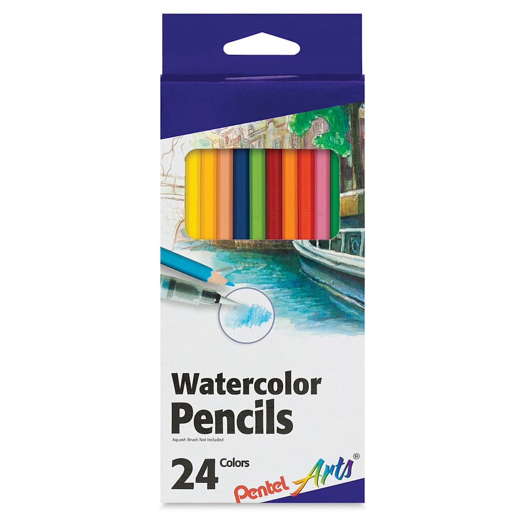 Open in modal - Pentel Arts Watercolor Colored Pencils - Front of package of 24 shown